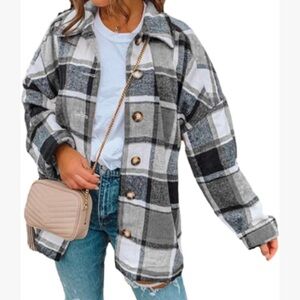 Women’s Block Plaid Flannel Shacket Jacket